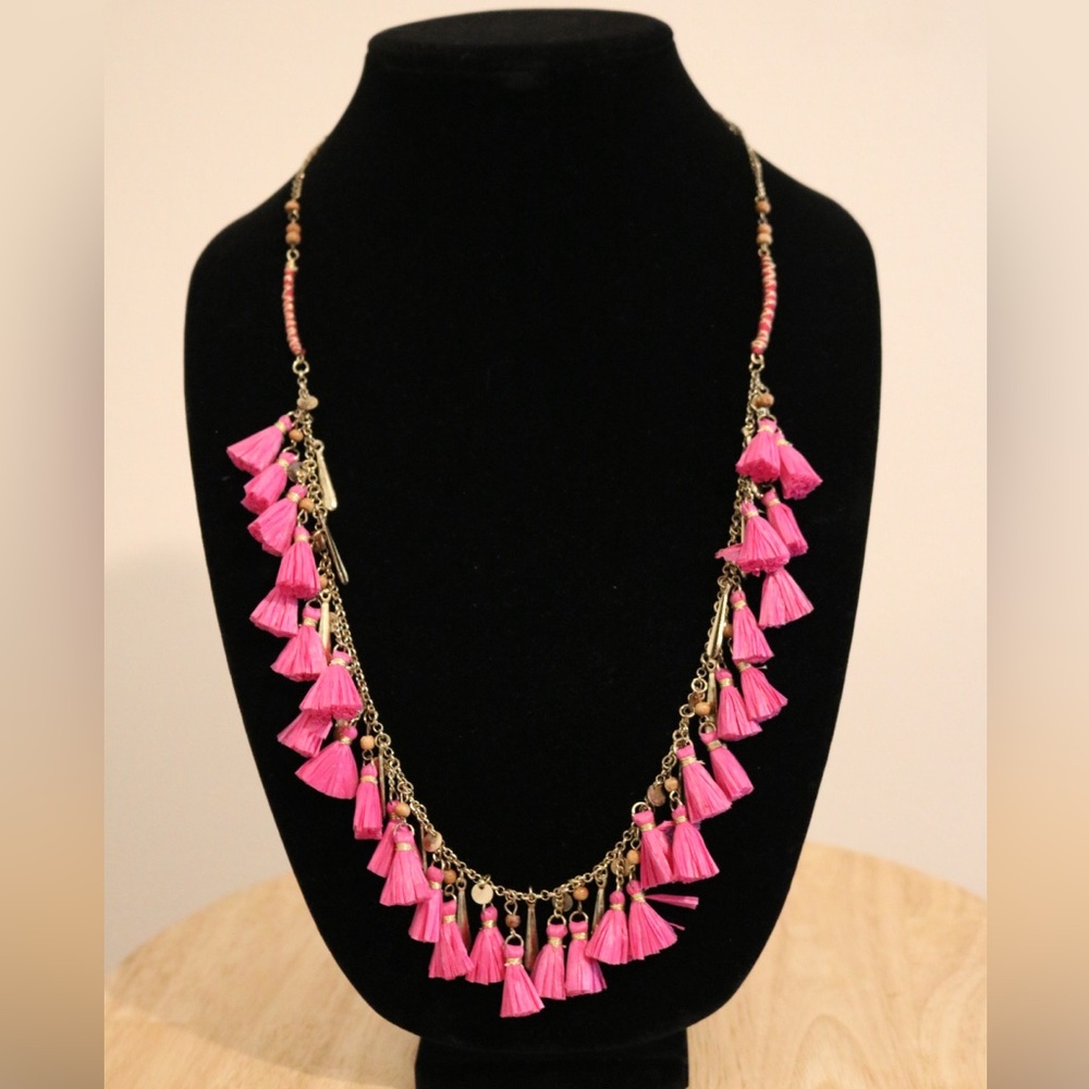 Chain necklace with pink tassels